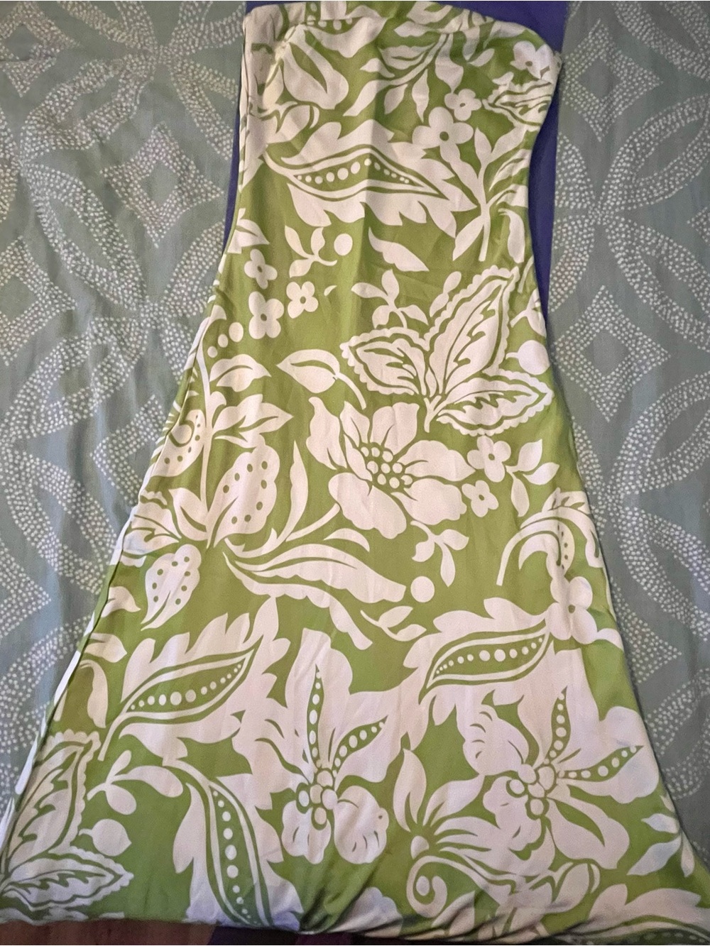 Strapless Green and White Floral Maxi Dress by